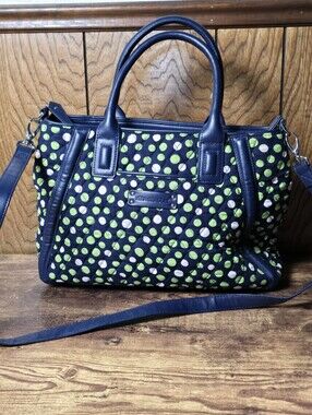 Vera Bradley Navy Quilted Satchel with Lime Dot Print